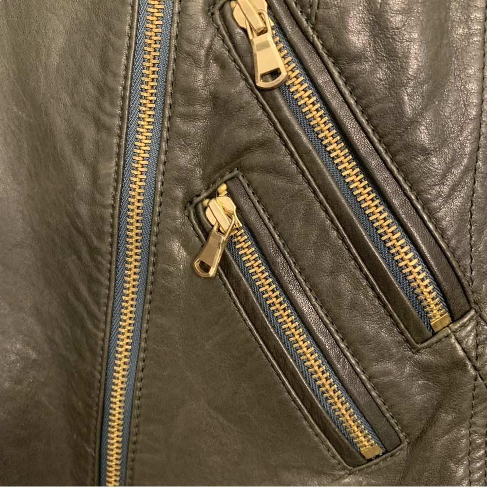 Club Monaco Dark Green Lamb Leather Moto Biker Jacket Size Small - Picture 5 of 16